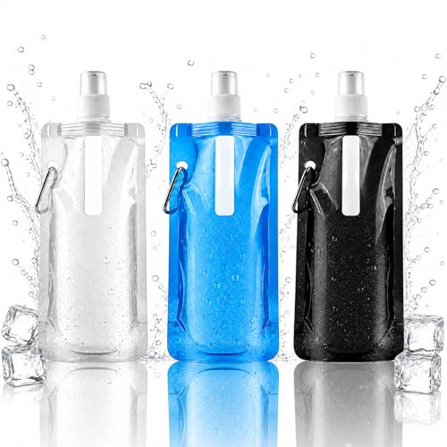 Shengruili Faltbar Trinkflasch,3 Stück Trinkflaschen Faltbar,Wiederverwendbare Trinkflasche Faltbar,Faltbare Wasserflaschen Set mit Schraubverschluss,für Wandern,Abenteuer,Reisen,Unisex Adult(500ML)