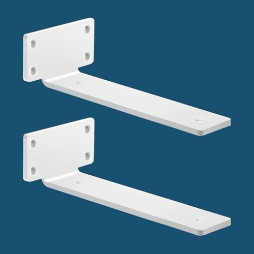 MLOQI 2 Piezas Escuadras para Estanterias, Soportes para Estantes, Escuadras Metalicas de L, Grueso de 5 mm con Tornillos Capacidad de Carga 50 kg (Blanca 25 cm)