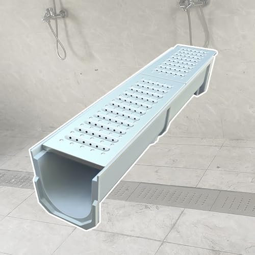 BomDog Abflussrost, Duschrinnenabdeckung Mit Porösem Gitter, Kanalrost-Rinnenablauf-Set U-Förmig, Auffangbecken Für Den Innen- Und Außenbereich/100X26X12.5Cm(39 3/8X10 1/4X5In)