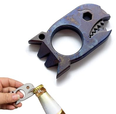 LULAOLIU EDC Levier avec décapsuleur et clé en titane Outil multifonction Shark Pocket Biche – Votre compagnon polyvalent pour le transport quotidien et les accessoires de camping (Bleu)