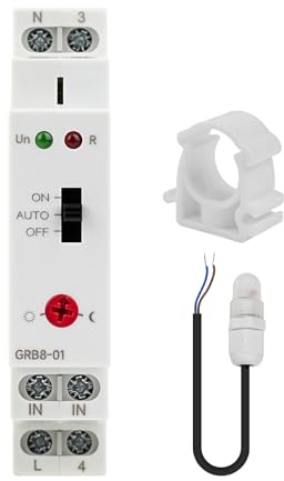 BuyWeek GRB8-01 Lichtsensor Relais Optoelektronische Zeitschaltuhr Haushalts-Wechselstromschütz DIN-Schienenhalterung AC110V-240V Treppenlichtzeitschalter Lichtempfindlichkeit 1-100Lx