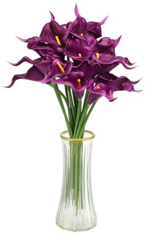 sourcing map Künstliche Calla-Lilien, künstliche Seidenblumen, fühlen sich echt an, für Zuhause, Garten, Hochzeit, Party, Dekoration, Farbverlauf, Lila, 20 Stück