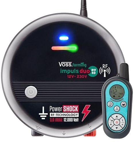 VOSS.farming Weidezaungerät Impuls Duo DV40 RF, 12V/230V, mit Funkfernbedienung, Fernsteuerung bis 10km Reichweite