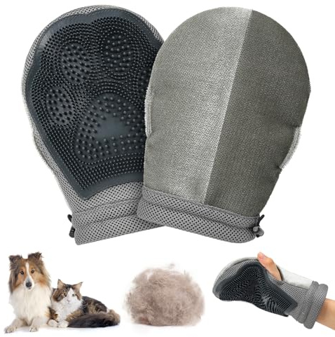 Poiinvc 2-in-1 Doppelseitiger Tierhaarentferner Handschuh Elektrostatischer Fell Magnet Handschuh mit Silikonbürste für Hunde & Katzen Wiederverwendbarer Haarentfernungshandschuh für die Badenutzung