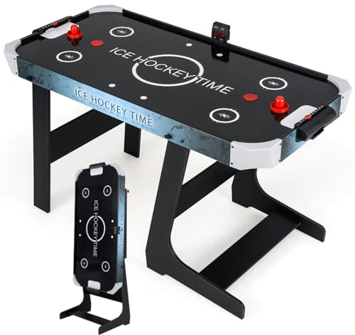 RELAX4LIFE Tavolo da Air Hockey Pieghevole per Bambini e Adulti 144 cm con Segnapunti LED Digitale, Potente Motore 12V, 2 Dischi & 2 Spintori per Casa, Ufficio, Sala Giochi