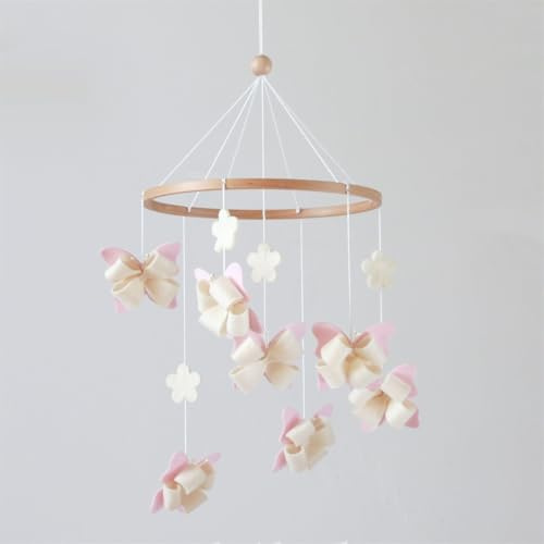 Ueiwffzo Rosa Schmetterling Mobile Baby Windspiel Babybett Filz Baby Mobiles Bettglocke Anhänger Krippe Baby Neugeborene Geschenk, Babyzimmer Decor