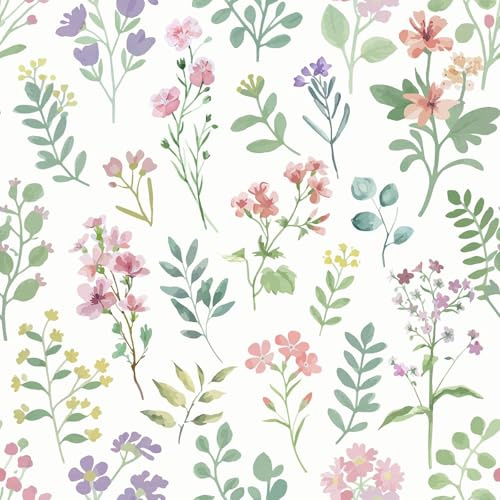 YENHOME Papier Peint Adhesif Fleuri Coloré 44.5x700cm Papier Autocollant Decoratif Fleurs Film Adhésif pour Meubles Fleurs Sauvages Revêtement Vinyle Meuble Adhésif Salon Chambre Salle de Bain