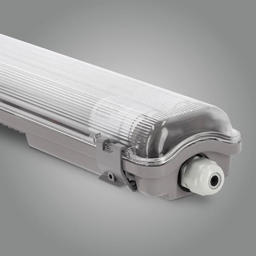 LED Universum Feuchtraum-Wannenleuchte 120cm IP65 mit zwei T8 LED-Röhren 36W 3640 Lumen tageslichtweiß 6500K flimmerfrei | Kellerleuchte Nassraumleuchte Feuchtraumleuchte L1276xB91xH56mm
