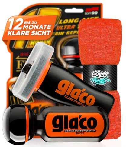 Glasversiegelung Set: Soft99 Ultra Glaco (70ml) Scheibenversiegelung Auto + Soft99 Glaco Glass Compound Glaspolitur (100ml) + Mikrofasertuch - Regenabweiser für verbesserte Sicht bei Regen | 3-teilig