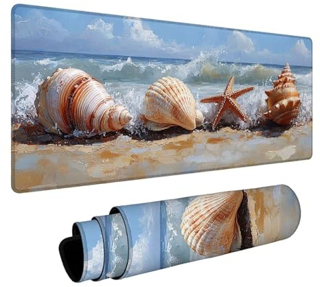 Sea Mouse Mat Seashells Mouse pad, Desk Mat Large 12x24x0.12in with Stitched Edges Anti-Slip Rubber Base for Autumn Decorations Desk Accessories and Gaming Laptop Computer Gifts for Men FSBD-1992
