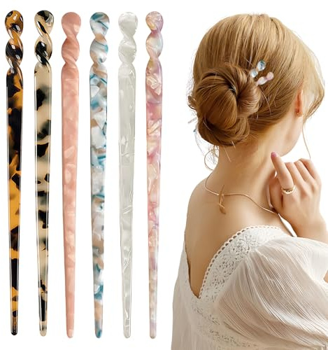 6Pcs Hair Sticks for Women, Hair Chopsticks Vintage Chinese Hair Pin Set, Elegant French Stick Styling Pins for Updo Bun Hairstyles