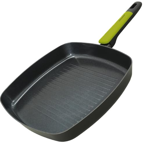 Fackelmann Bistecchiera Grill Antiaderente 28x28 cm in Alluminio Riciclato PFAS FREE, Padella Grill per Induzione con Rivestimento, Manico Soft Touch, Linea Oliva