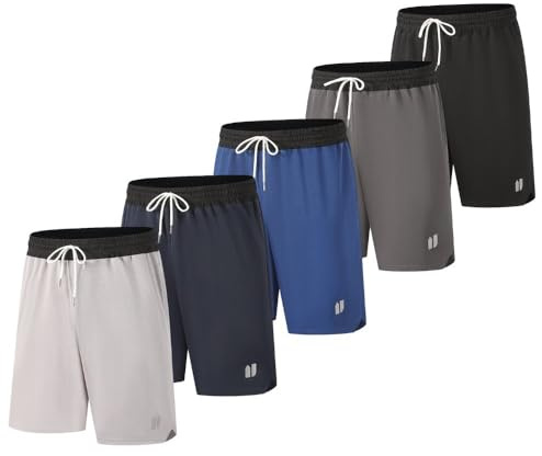 Bsrpolry 5 pantaloncini sportivi da uomo con tasche, pantaloncini atletici, Quick Dry Gym Pantaloni da corsa, jogging, basket, fitness, L