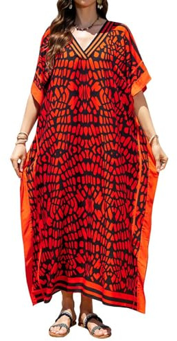 Orshoy Womens Short Sleeve Kaftan Dresses Swimsuit Cover Ups Boho Beach Dress Kimono Tunic Loungewear Dressing Gown Summer
