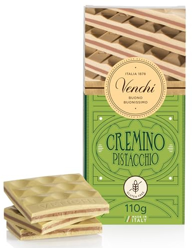 Venchi - Tavoletta Cremino Pistacchio, Cioccolato al Latte e Bianco con Pasta di Pistacchio, 110 Gr, Senza Glutine, Senza Coloranti e Senza Conservanti