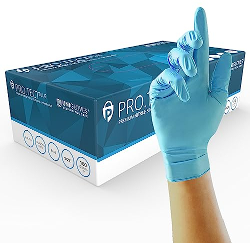 Unigloves PRO.TECT Blue GU0043 Heavy Duty Nitrile Gloves - Multipurpose, Powder and Latex Free, Disposable Gloves, Box of 100 Gloves, Blue, Medium