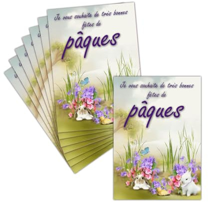 MERCI-FACTEUR.COM Carte Joyeuses Pâques - 8 Cartes Pliées (3 Formats Dispos) - Carte Lapin Et Fleurs Pour Une Douce Pâques