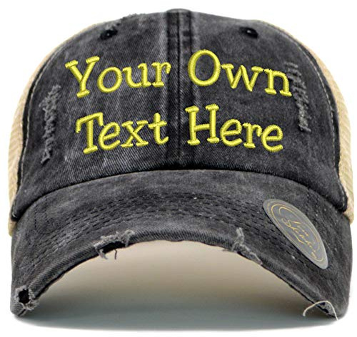 Custom Embroidered Hat Vintage Washed Distressed Polo Style Baseball Cap Adjustable Men Women Low Profile Dad Cap (Black)