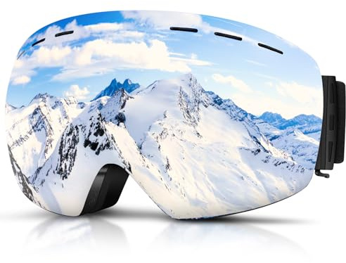 DADA-PRO Skibrille-Herren-Damen-Ski-Brille-100%-UV-Schutz-Anti-Fog-Helmkompatibel-Rahmenlose-Skibrille-Für-Brillenträger-OTG-Ski-Goggles-Snowboard-Brill(Grau)