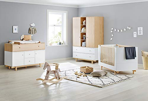 PINOLINO Kinderzimmer 'Boks' extrabreit groß, Kinderbett, Wickelkommode und Kleiderschrank, Natur/weiß
