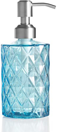 Ekirlin - Dispensador de jabón de cristal para cocina y baño - Botella de cristal transparente con bomba de acero inoxidable para lavavajillas, aceite esencial, loción de champú (azul)