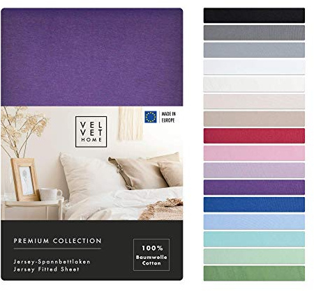 VelvetHome Spannbettlaken 200x220cm 100% gekämmte Baumwolle Made in EU Jersey Bettlaken 200x220 bis 25 cm Matratzenhöhe Spannbetttuch 200x220 Premium Qualität Schönen Farben Aubergine 200 x 220