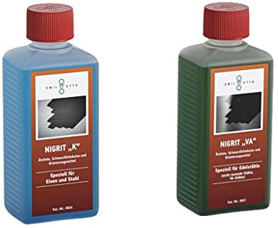 Brünier-Set : 500 g NIGRITK, Kaltbrünieren - Schwarzfärben von Eisen u. Stahl + 500 g Schwarzfärbe-Schnellbeize NIGRITVA, zum Kaltbrünieren - Schwarzfärben für Edelstähle