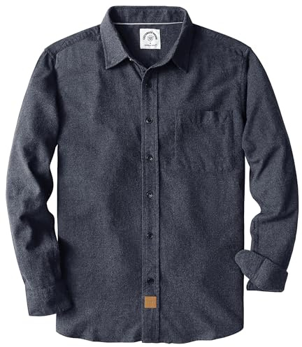 Dubinik® 6 oz Camicia Flanella Uomo Quadri Button Down Leggera Camicia Cotone Casual Regular Fit Nera L