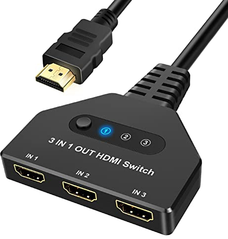 Splitter HDMI Switch HDMI, FOKKY HDMI Splitter 4K Automatico/Manuale Placcato 1 IN 3 OUT Porte Switch HDMI Supporta 4K / 3D / Uhd/Hd / 1080P per Xbox Ps4 Ps3 Blu-Ray Firestick HDTV e Apple TV