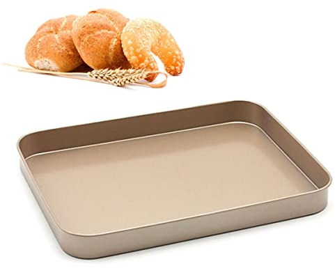 Teglie da Forno Rettangolari, Biscotto per Forno Pizza Antiaderenti, Placca da Forno en Acciaio Carbonio, Oro - 24.5x18.5x2.5CM