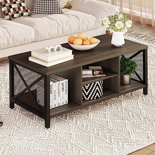 FATORRI Rustikaler Couchtisch, 109 cm, Walnussbraun
