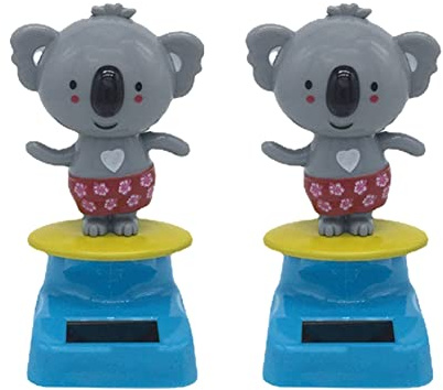 iSpchen 2 Stück Solar Tanzfigur Puppe Koala Figur Wackelfigur Puppe Solarfigur Spielzeug Solarbetriebene Wackelkopf Koala Ornamente für Auto Armaturenbrett Innenraum Zubehör Dekoration