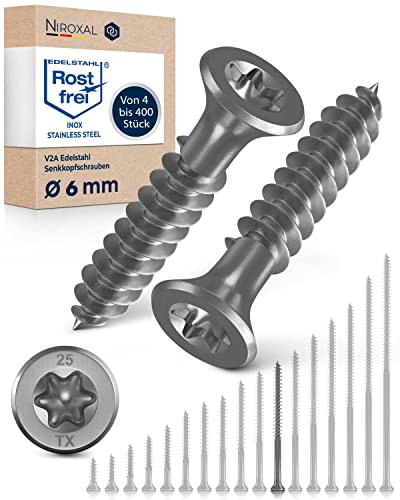 50 viti per legno testa svasata in acciaio inox Torx V2A vite inox 6 x 80 per pannelli truciolari, legno, filettatura parziale, 6 mm, forte 80 mm, lunghezza 50 pezzi in acciaio A2