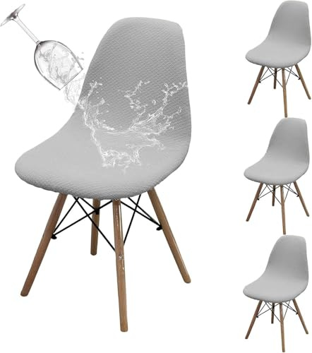 Dioxide 4 Piezas Fundas para Sillas de Comedor Impermeable Funda de Silla Cocina Elásticas Cubiertas Fundas para Silla Oficina Sin Brazo Ajustables Lavables Protectoras de Sillas, Gris Claro