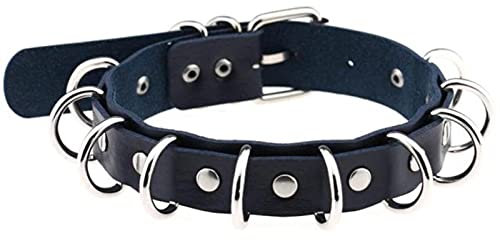 WEITING Multilayers Donne Ragazze Imbracatura Harajuku Collane in Metallo Rotondo Goth Girocollo Collana Collo Chocker Gioielli-blu scuro