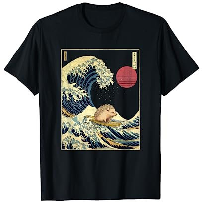 Igel Kanagawa Welle Lustiges Surf Tier T-Shirt