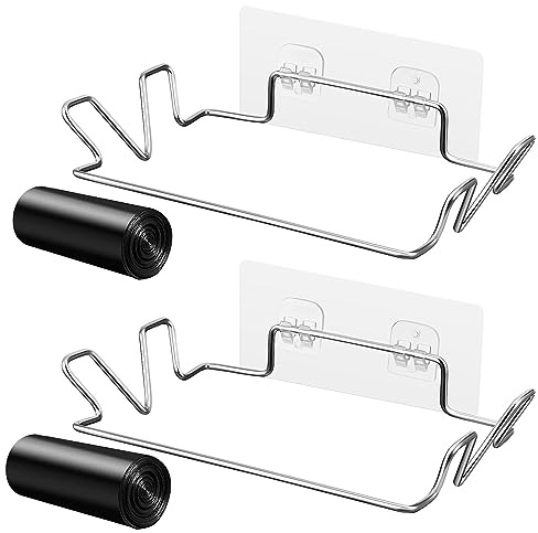 Alipis Stainless Steel Garbage Bag Rack under Sink Bin Hanging Trash Bag Holder for Kitchen Cabinet Door Bathroom Wall Mount Compact Bin Organizer 21.5X21.5X21.5Cm 2-Pack