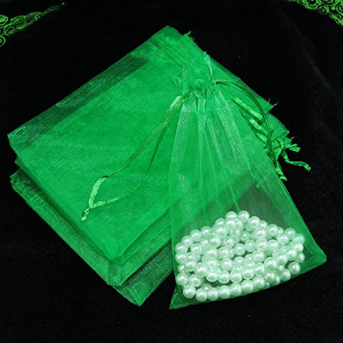 SYSUII 100 Stück Organzasäckchen,5x7cm Organzabeutel Säckchen Geschenkbeutel Organza, Schmuckbeutel Hochzeit-Säckchen mit Kordelzug Für Festival süßigkeiten Party Und Hochzeit Weihnachten, Grün #2