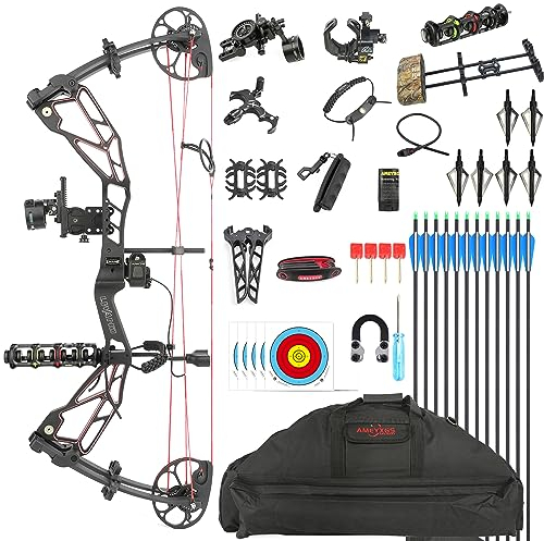 wolfman Compoundbogen Set, 30-70Lbs, CNC gefräst, USA Gordon Bogen Wurfarme, BCY-X99 Bogensehne, Zuglänge 21-30, IBO 320 FPS für Bogenschießen Jagd Schießen Wettbewerb (SCHWARZ ROT)