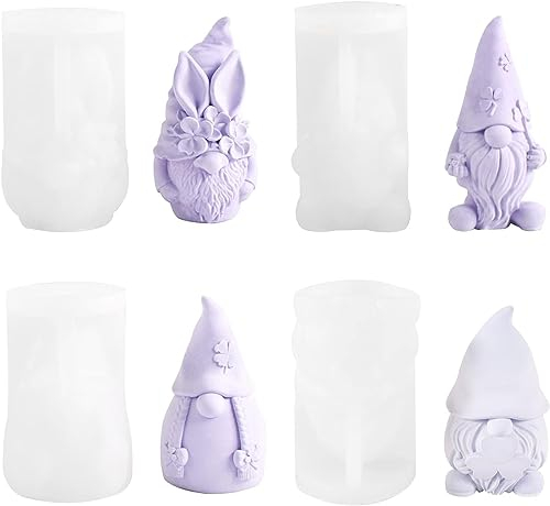 4 Stück Silikonformen Gießformen 3D Wichtel Silikonform Weihnachtsmann Kerzenform Seifenformen Silikon Silikonform Weihnachten Für DIY Silikon Kerzen Gießform Formen Seifenform