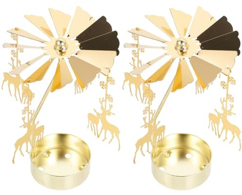 HOMSFOU Teelichthalter Set 2 Stück Metall Kerzenhalter Drehbare Laterne Goldene Tischdekoration Romantische Hochzeit Wohnzimmer Deko