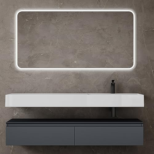 Mai & Mai Badmöbelset Waschtisch mit Unterschrank Anthrazit matt 150x48x25cm mit Soft-Close Schubladen inkl. Mineralguss-Waschbecken und LED-Badspiegel UP