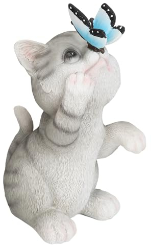 HEEPDD Solar-Katzen-Gartendekoration, Dekorative, Leuchtende Katzen-Gartenskulptur, Exquisite Harz-Katzenstatue für den Außenbereich für Veranda, Rasen und Garten (BS38019)