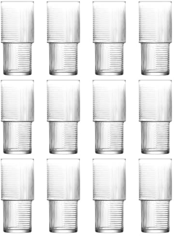 LAV 12x Clear 515ml Helen Stacking Highball Glasses - Tall Dishwasher Safe Glass Water Gin Juice Cocktail Drinking Tumblers Glassware Set