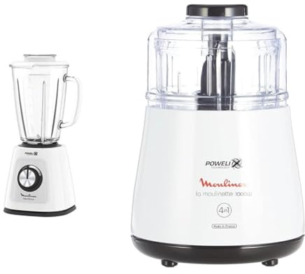 Moulinex LM4351 BlendForce 2 - Mixeur technologie Powelix, lames tranchantes & Hachoir électrique, 1000 W, Hache, Mixe, Viande, Légumes, Herbes, Ails, Oignons, Fruits secs, Fabriqué