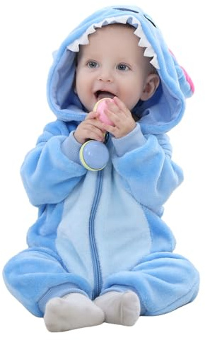 Monstoyo Grenouillère Hiver Bébé, Combinaison Pyjama Flanelle Animaux Licorne Dinosaure, Combi Pilote à Capuche, Cute Enfant Garçon Fille Bleu 100(18-24 Mois)