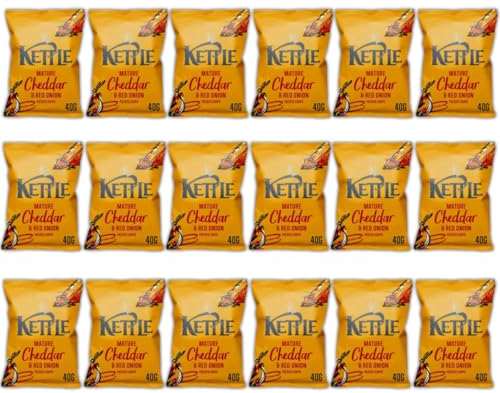 18x40g Kettle Crisps Lightly Salted, Balsamic Vinegar Crisps, Sweet Chilli Crisps, Cheddar Crisps (18x40g Mature Cheddar & Red Onion)
