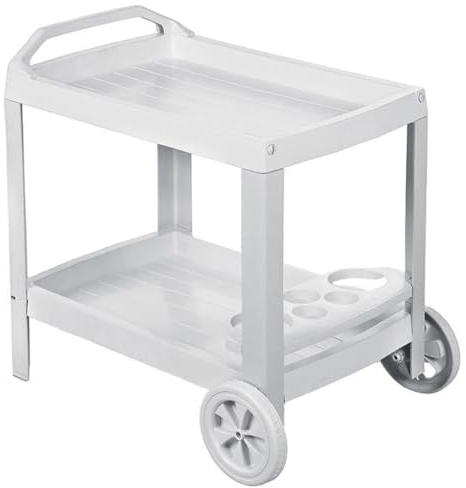 PALUPLUS Carrello Portavivande con Ruote da Esterno di colore Bianco, misura 53x74x73 cm, Carrellino a 2 Ripiani, Portabottiglie a 5 Posti, Manico per il trasporto, Made Italy -ASTR002