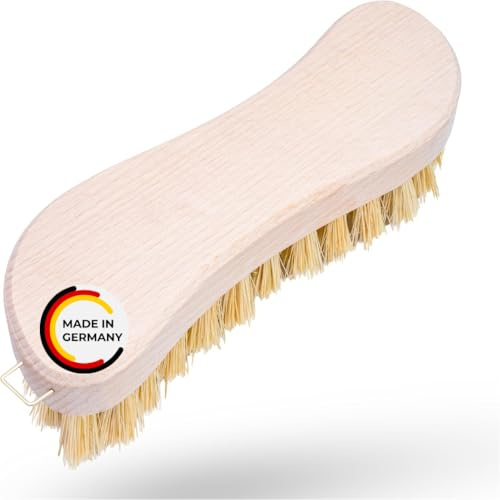 Peggy Perfect Scheuerbürste, Reinigungsbürste, Hand Schrubber aus zertifiziertem Buchenholz. Ergonomischer Griff in S-Form und hartem, dichtem Naturborsten Besatz - In- & Outdoor. Made in Germany