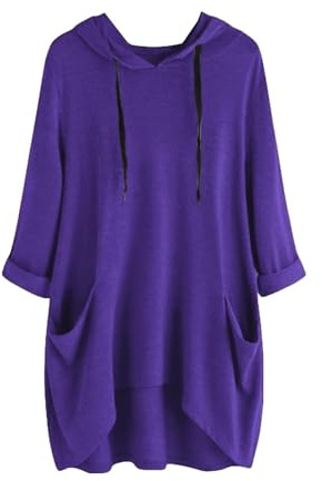 Hoodies für Damen, locker, leichter Tunika, Kapuzen-Sweatshirt, übergroßer langer Pullover, Tops mit Taschen, einfarbig, lässig, lange Pullover, PP1, 5XL